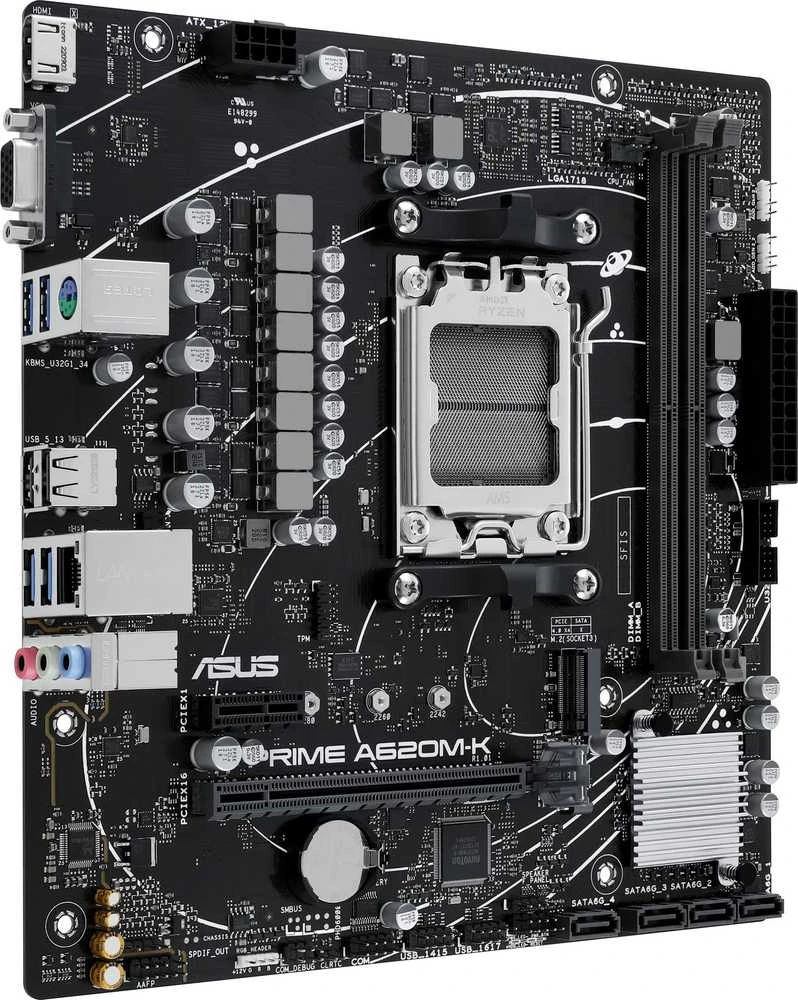 Pagrindinė plokštė Asus | PRIME A620M-K | Procesorių šeima AMD | Procesoriaus lizdas AM5 | DDR5 DIMM | Atminties lizdai 2 | Palaikomos standžiojo disko sąsajos SATA, M.2 | SATA jungčių skaičius 4 | Lustų rinkinys AMD A620 | micro-ATX
