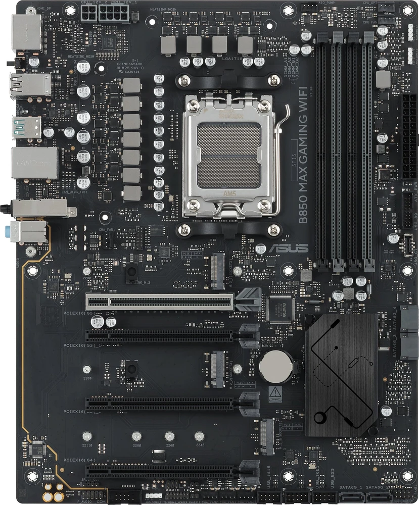 ASUS B850 MAX GAMING WIFI ATX pagrindinė plokštė 4xDDR5 1xPCIe 5.0 3xM.2 1xHDMI 1xDisplayPort 4xSATA