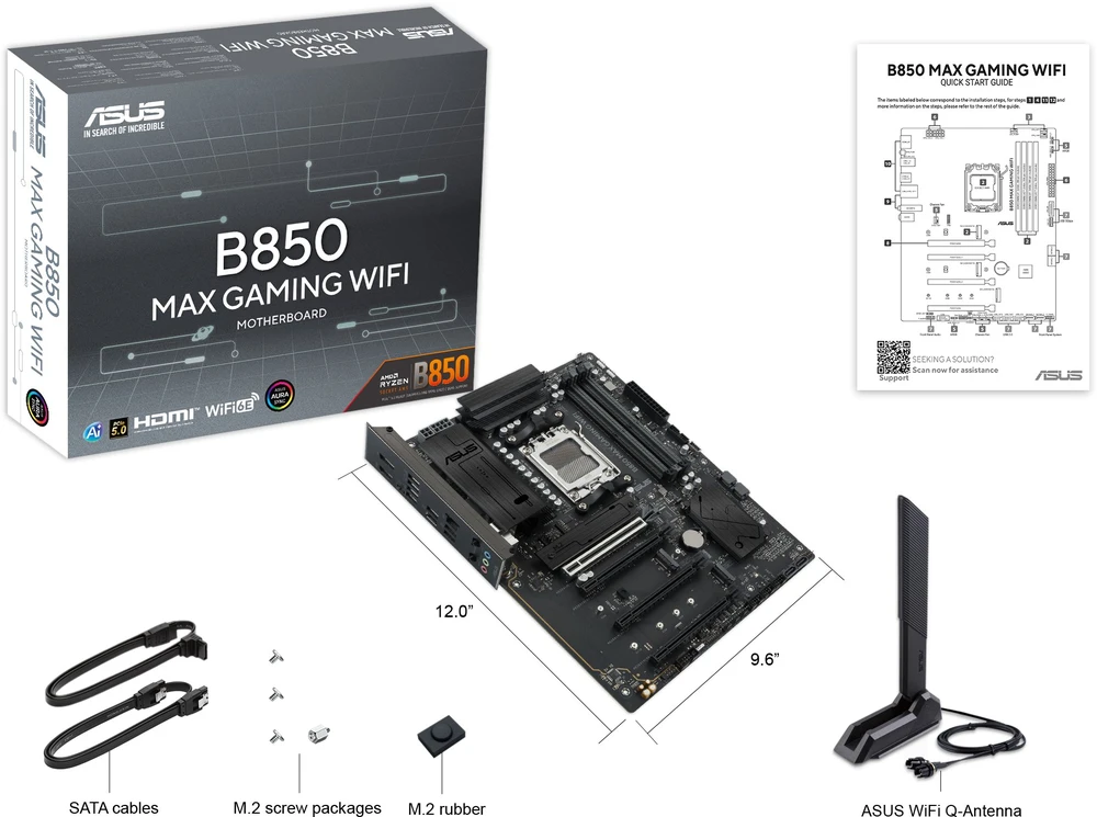 ASUS B850 MAX GAMING WIFI ATX pagrindinė plokštė 4xDDR5 1xPCIe 5.0 3xM.2 1xHDMI 1xDisplayPort 4xSATA