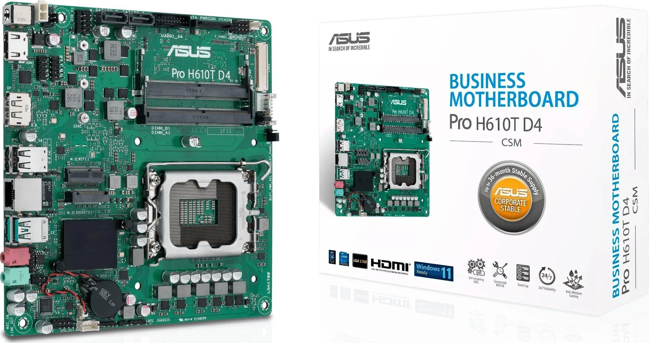 Asus Pro H610T D4-CSM /H610/DDR4/SATA3/M.2/USB3.1/s.1700/mITX pagrindinė plokštė