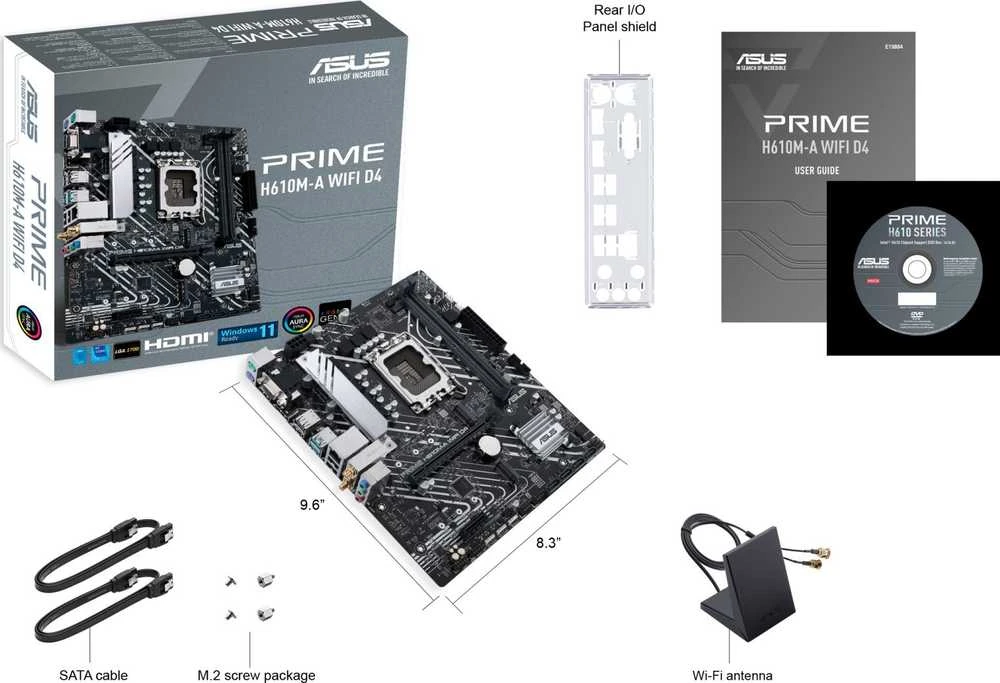 Pagrindinė plokštė ASUS PRIME H610M-A WIFI D4, LGA 1700, Micro-ATX
