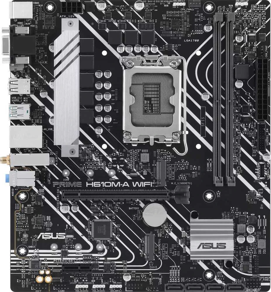 Pagrindinė plokštė „Asus“ | Procesorių šeima „Intel H610“ | Procesoriaus lizdas 1 x LGA1700 lizdas | 2 DIMM lizdai - DDR5, be ECC, nebuferiniai | Palaikomos standžiojo disko sąsajos SATA-600, 1 x M.2 | SATA jungčių skaičius 4