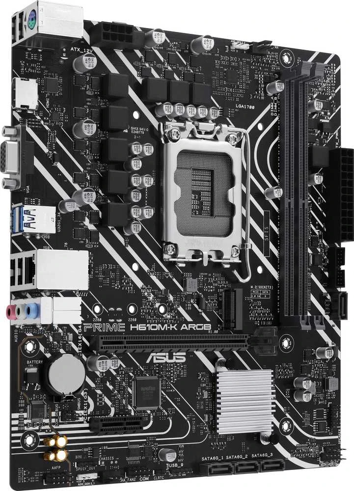 Pagrindinė plokštė „Asus“ | Procesorių šeima „Intel H610“ | Procesoriaus lizdas LGA1700 | 2 DIMM lizdai - DDR5, be ECC, nebuferiniai | Palaikomos standžiojo disko sąsajos SATA-600, 1 x M.2 | SATA jungčių skaičius: 4