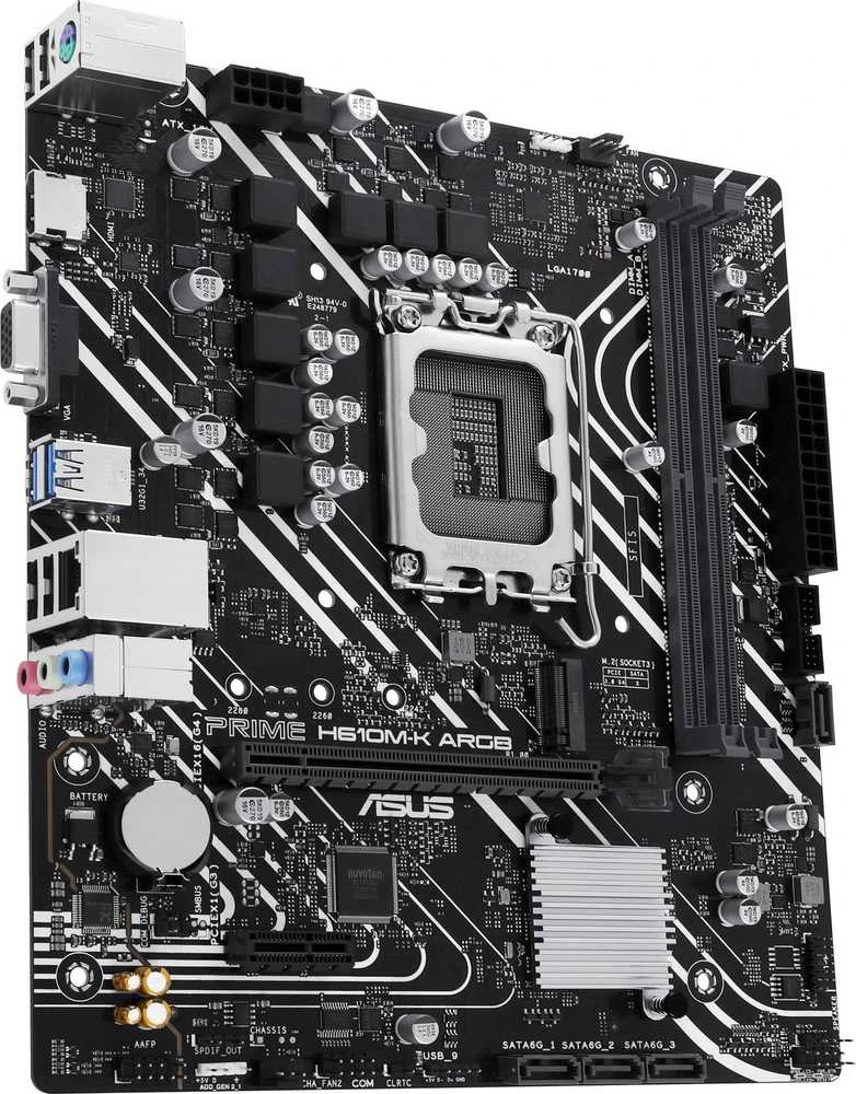 Pagrindinė plokštė „Asus“ | Procesorių šeima „Intel H610“ | Procesoriaus lizdas LGA1700 | 2 DIMM lizdai - DDR5, be ECC, nebuferiniai | Palaikomos standžiojo disko sąsajos SATA-600, 1 x M.2 | SATA jungčių skaičius: 4