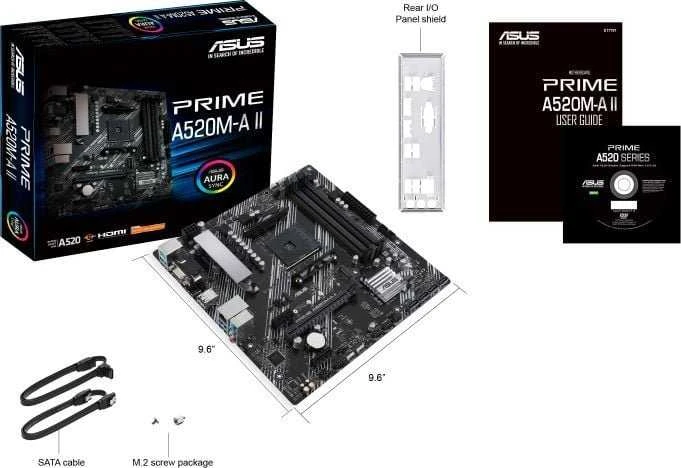 Pagrindinė plokštė ASUS PRIME A520M-A II/CSM AM4 A520/HDMI-DVI-VGA/M.2/ATX