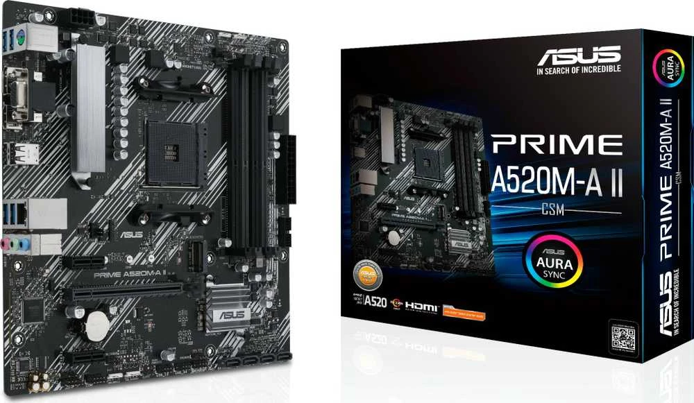 Pagrindinė plokštė ASUS PRIME A520M-A II/CSM AM4 A520/HDMI-DVI-VGA/M.2/ATX