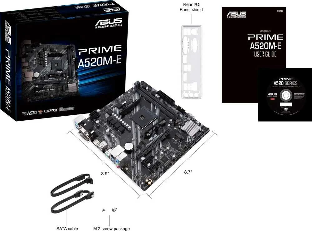 Pagrindinė plokštė ASUS MB Sc AM4 PRIME A520M-E/CSM, AMD A520, 2xDDR4, 1xHDMI, 1xDVI, 1xVGA, mATX