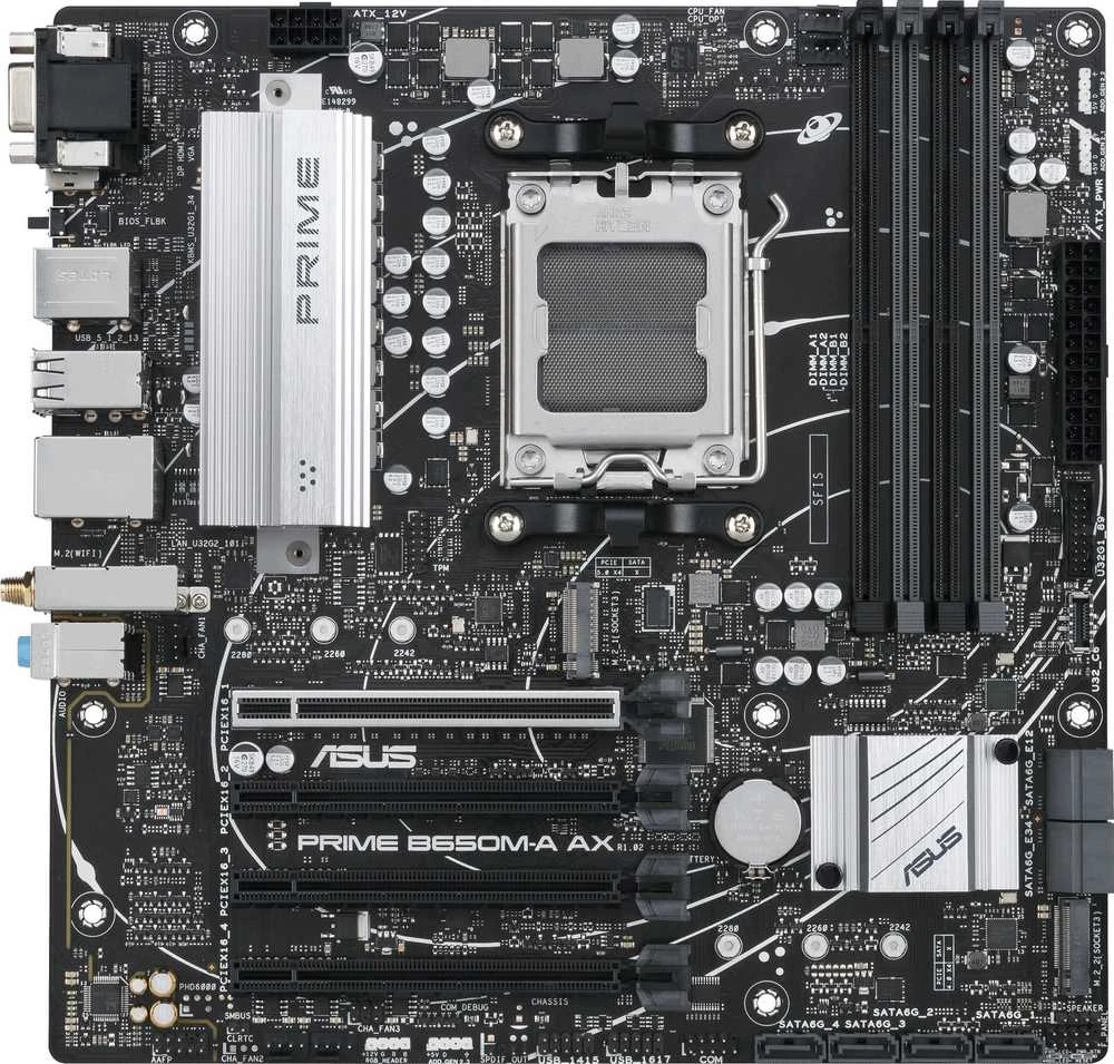 Pagrindinė plokštė ASUS AMD B650 / SAM5 / MicroATX / Memory DDR5 / Atminties lizdai 4 / 2xPCI-Express 4.0 1x / 1xPCI-Express 4.0 16x / 2xM.2 / 1x15pin D-sub / 1xHDMI / 1xDisplayPort / 2xAudio-In / 1xAudio-Out / 4xUSB 2.0 / 4xUSB 3.2 / 1xPS/2 / 1xRJ45