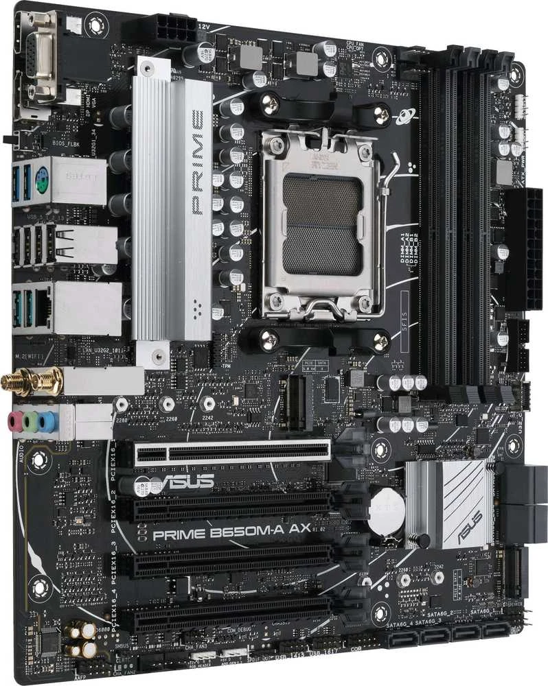 Pagrindinė plokštė ASUS AMD B650 / SAM5 / MicroATX / Memory DDR5 / Atminties lizdai 4 / 2xPCI-Express 4.0 1x / 1xPCI-Express 4.0 16x / 2xM.2 / 1x15pin D-sub / 1xHDMI / 1xDisplayPort / 2xAudio-In / 1xAudio-Out / 4xUSB 2.0 / 4xUSB 3.2 / 1xPS/2 / 1xRJ45