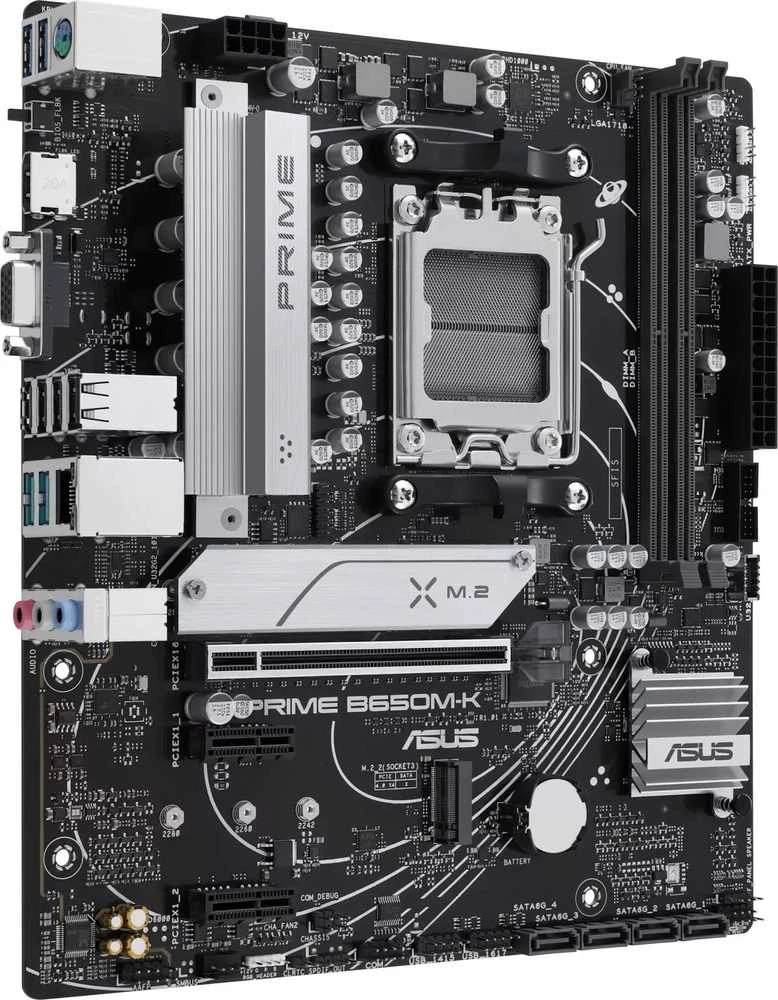 Pagrindinė plokštė Asus | PRIME B650M-K | Procesorių šeima AMD | Procesoriaus lizdas AM5 | DDR5 | Palaikomos standžiojo disko sąsajos SATA, M.2 | SATA jungčių skaičius 4
