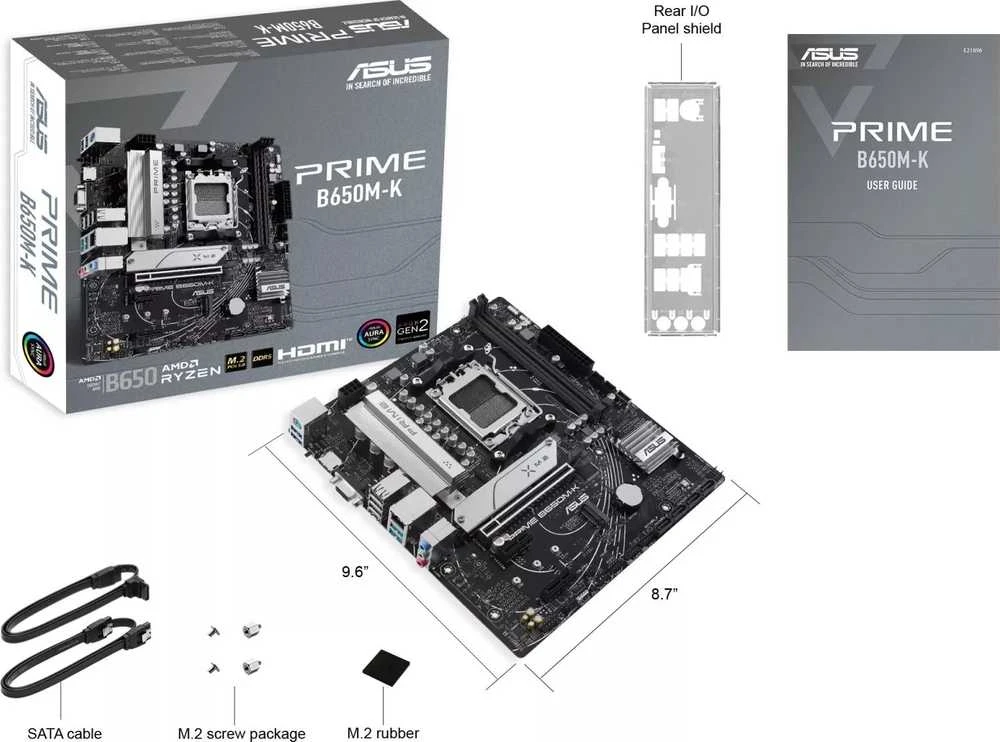 Pagrindinė plokštė Asus | PRIME B650M-K | Procesorių šeima AMD | Procesoriaus lizdas AM5 | DDR5 | Palaikomos standžiojo disko sąsajos SATA, M.2 | SATA jungčių skaičius 4