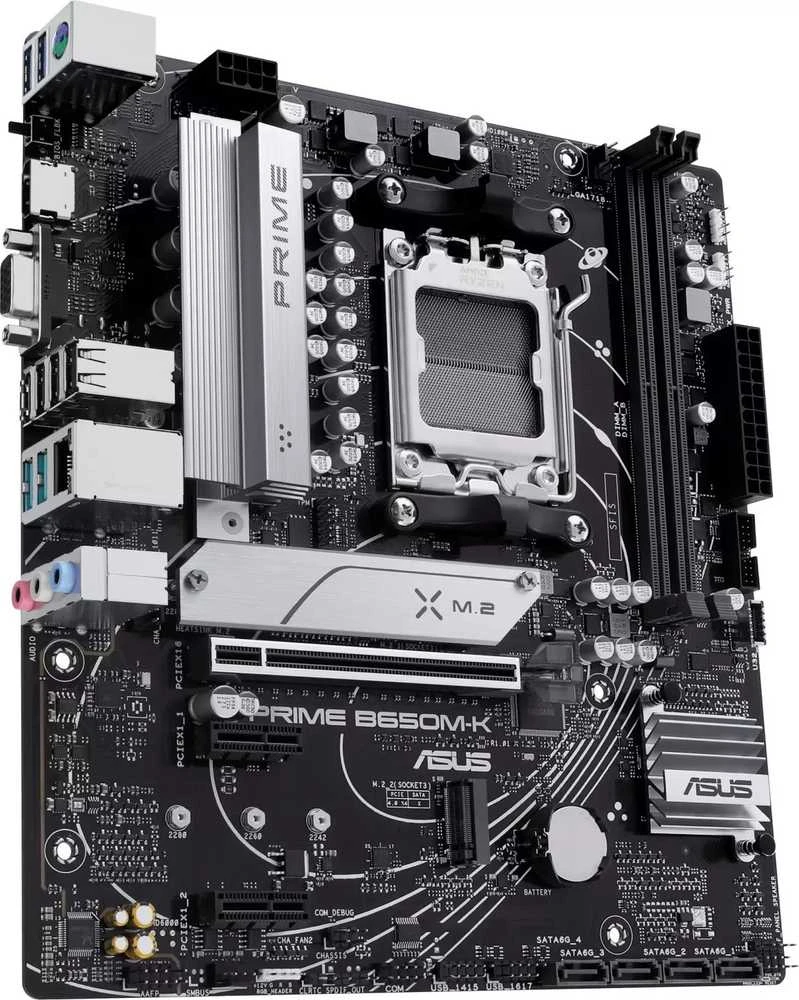 Pagrindinė plokštė Asus | PRIME B650M-K | Procesorių šeima AMD | Procesoriaus lizdas AM5 | DDR5 | Palaikomos standžiojo disko sąsajos SATA, M.2 | SATA jungčių skaičius 4