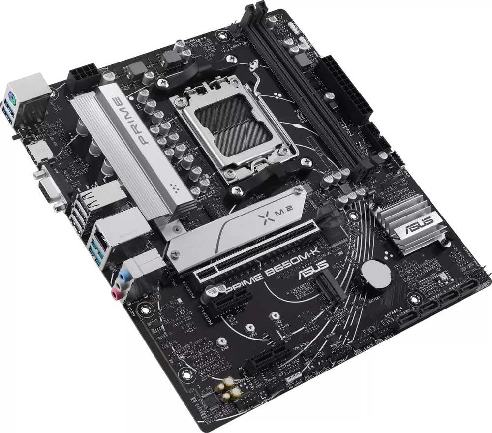 Pagrindinė plokštė Asus | PRIME B650M-K | Procesorių šeima AMD | Procesoriaus lizdas AM5 | DDR5 | Palaikomos standžiojo disko sąsajos SATA, M.2 | SATA jungčių skaičius 4