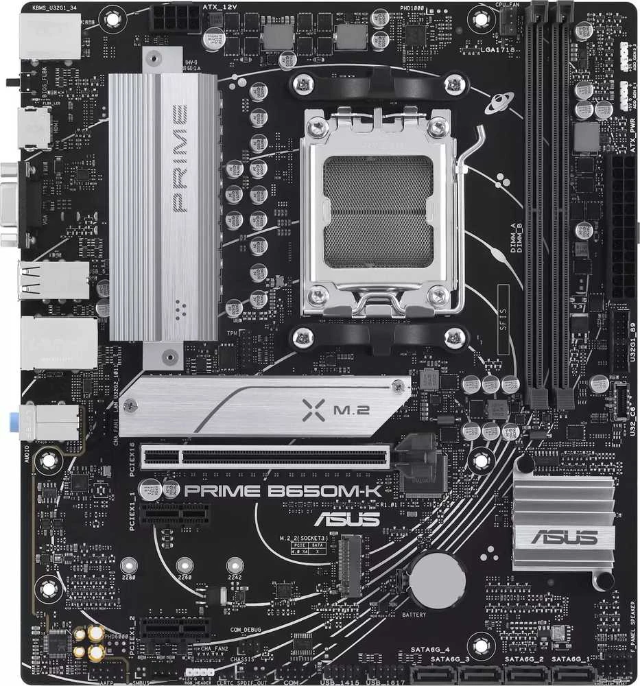 Pagrindinė plokštė Asus | PRIME B650M-K | Procesorių šeima AMD | Procesoriaus lizdas AM5 | DDR5 | Palaikomos standžiojo disko sąsajos SATA, M.2 | SATA jungčių skaičius 4