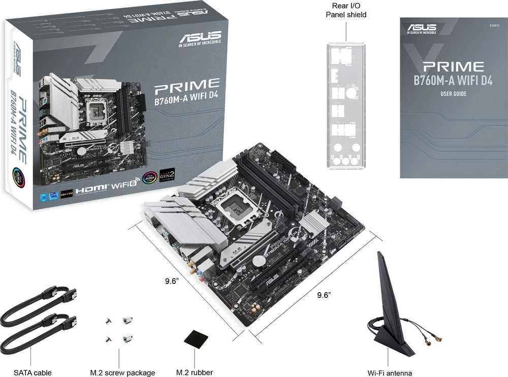 Pagrindinė plokštė ASUS PRIME B760M-A WIFI D4, LGA1700, Micro-ATX, DDR4
