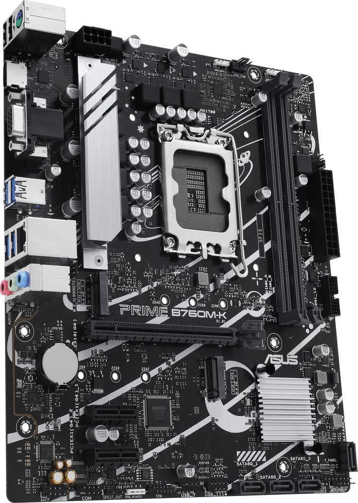 Pagrindinė plokštė „Asus PRIME B760M-K“ procesorių šeima „Intel“ procesoriaus lizdas LGA1700 DDR5 DIMM Atminties lizdai 2 Palaikomos standžiojo disko sąsajos SATA, M.2 SATA jungčių skaičius 4 Lustų rinkinys „Intel B760 mATX“