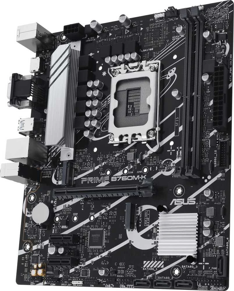 Pagrindinė plokštė „Asus PRIME B760M-K“ procesorių šeima „Intel“ procesoriaus lizdas LGA1700 DDR5 DIMM Atminties lizdai 2 Palaikomos standžiojo disko sąsajos SATA, M.2 SATA jungčių skaičius 4 Lustų rinkinys „Intel B760 mATX“