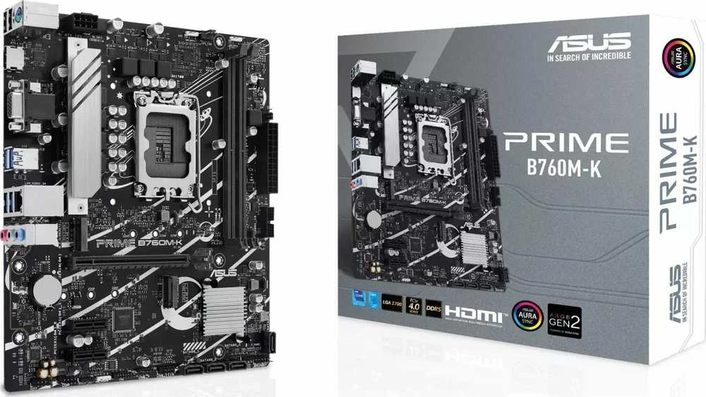 Pagrindinė plokštė „Asus PRIME B760M-K“ procesorių šeima „Intel“ procesoriaus lizdas LGA1700 DDR5 DIMM Atminties lizdai 2 Palaikomos standžiojo disko sąsajos SATA, M.2 SATA jungčių skaičius 4 Lustų rinkinys „Intel B760 mATX“