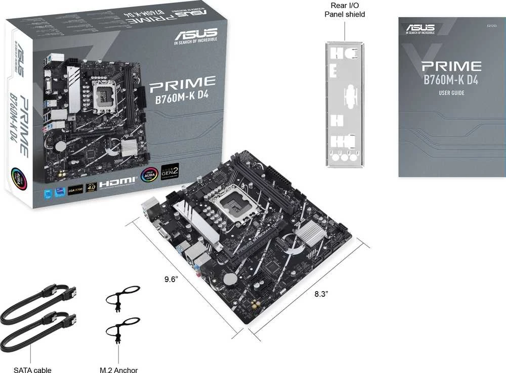 Pagrindinė plokštė ASUS Intel B760 Express / LGA1700 / Micro-ATX / Memory DDR4 / Atminties lizdai 2 / 2xPCI-Express 4.0 1x / 1xPCI-Express 4.0 16x / 2xM.2 / 1x15pin D-sub / 1xHDMI / 2xUSB 2.0 / 4xUSB 3.2 / 1xPS/2 / 1xRJ45 / 3xAudio port
