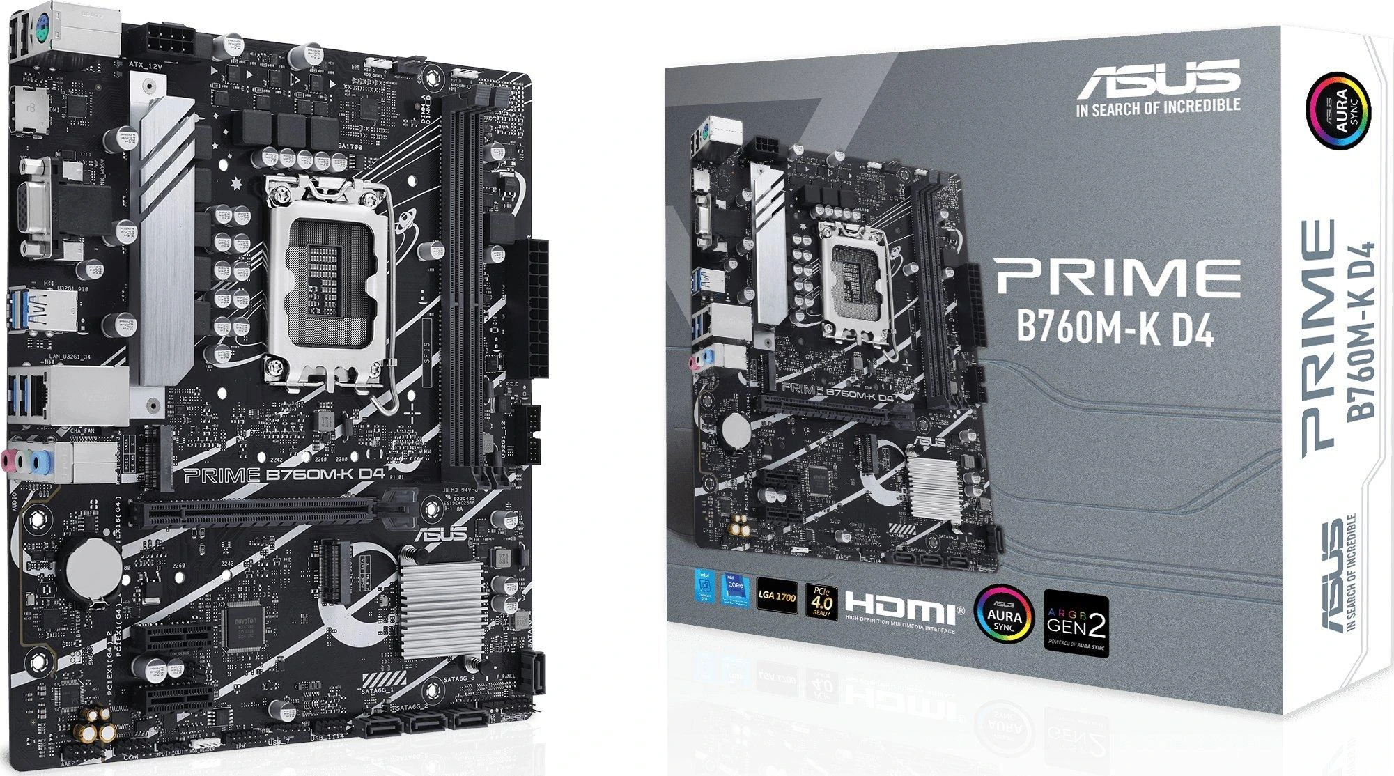 Pagrindinė plokštė ASUS Intel B760 Express / LGA1700 / Micro-ATX / Memory DDR4 / Atminties lizdai 2 / 2xPCI-Express 4.0 1x / 1xPCI-Express 4.0 16x / 2xM.2 / 1x15pin D-sub / 1xHDMI / 2xUSB 2.0 / 4xUSB 3.2 / 1xPS/2 / 1xRJ45 / 3xAudio port