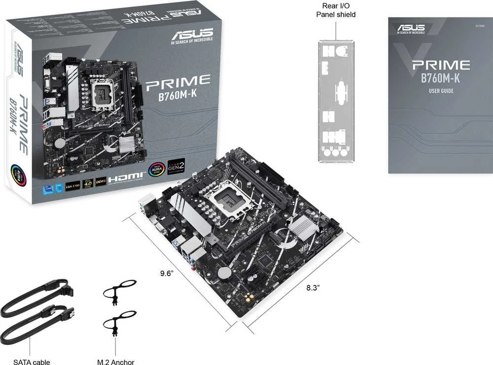 Pagrindinė plokštė „Asus PRIME B760M-K“ procesorių šeima „Intel“ procesoriaus lizdas LGA1700 DDR5 DIMM Atminties lizdai 2 Palaikomos standžiojo disko sąsajos SATA, M.2 SATA jungčių skaičius 4 Lustų rinkinys „Intel B760 mATX“