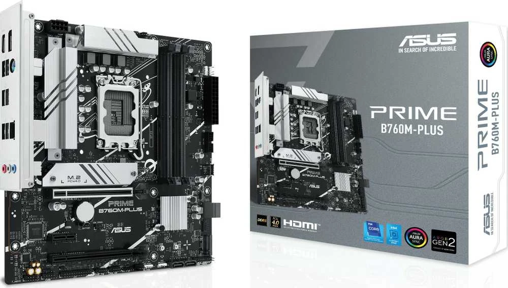 Pagrindinė plokštė ASUS PRIME B760M-PLUS | Asus | Procesorių šeima Intel B760 | Procesoriaus lizdas 1 x LGA1700 lizdas | 4 DIMM lizdai - DDR5, be ECC, on-chip ECC, nebuferiniai | Palaikomos standžiojo disko sąsajos SATA-600 (RAID), 2 x M.2 | SATA jungčių skaičius 4