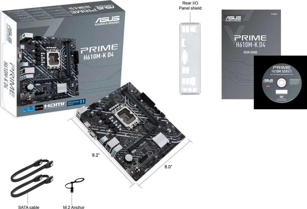 Pagrindinė plokštė Asus | PRIME H610M-K D4 | Procesorių šeima Intel | Procesoriaus lizdas LGA1700 | DDR4 DIMM | Atminties lizdai 2 | Palaikomos standžiojo disko sąsajos SATA, M.2 | SATA jungčių skaičius 4 | Mikroschemų rinkinys Intel H610 | mATX