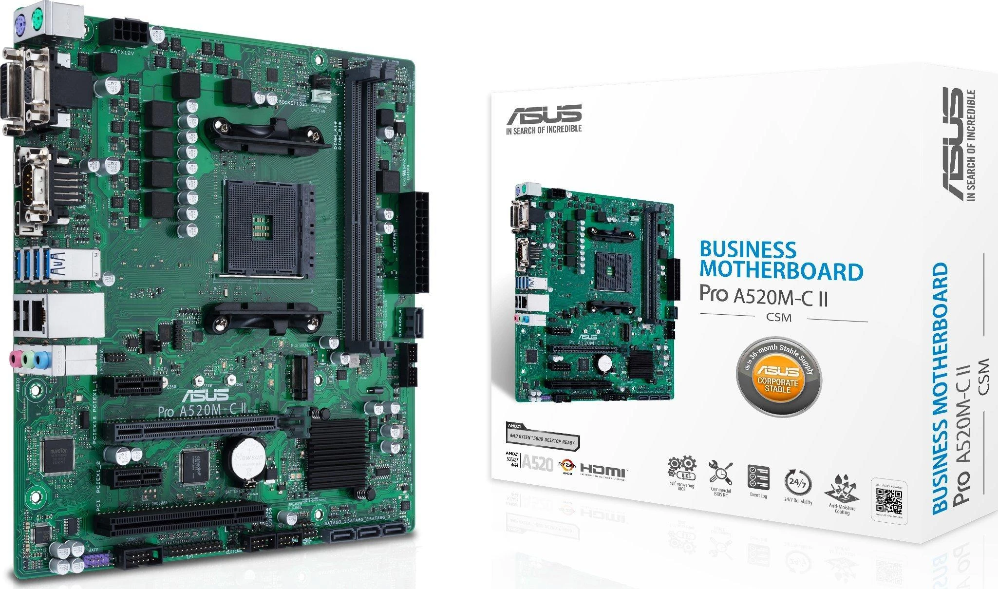 Pagrindinė plokštė ASUS PRO A520M-C II/CSM / AM5/DDR4/Micro-ATX