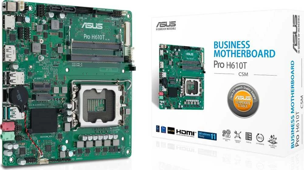 Pagrindinė plokštė ASUS PRO H610T-CSM, Intel H610, LGA 1700, mini ITX