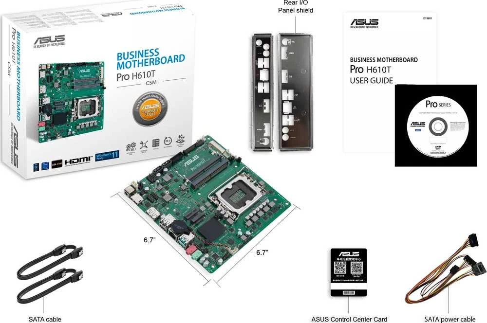 Pagrindinė plokštė ASUS PRO H610T-CSM, Intel H610, LGA 1700, mini ITX