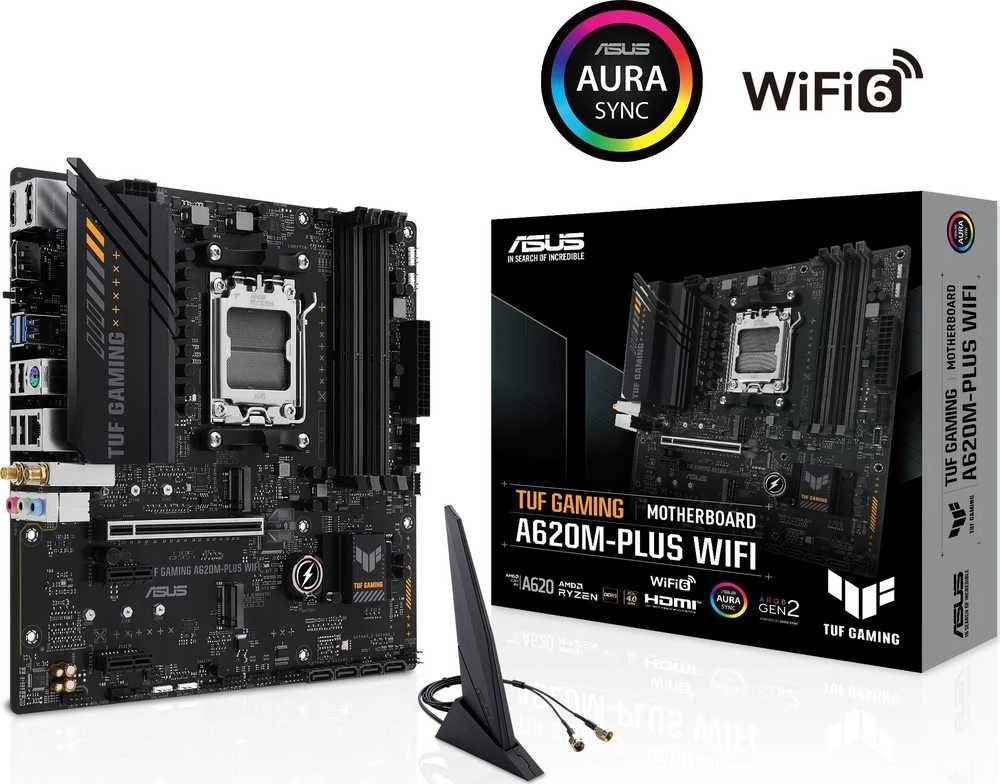 Pagrindinė plokštė Asus | TUF GAMING A620M-PLUS WIFI | Procesorių šeima AMD | Procesoriaus lizdas AM5 | DDR5 DIMM | Atminties lizdai 4 | Palaikomos standžiojo disko sąsajos SATA, M.2 | SATA jungčių skaičius 4 | Lustų rinkinys AMD A620 | Mikro-ATX