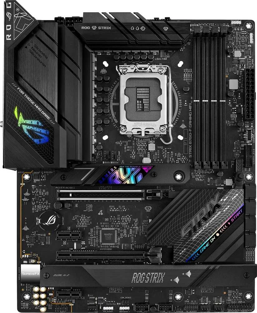 Pagrindinė plokštė Asus ROG STRIX B760-F GAMING WIFI Procesorių šeima Intel, Procesoriaus lizdas LGA1700, DDR5 DIMM, Atminties lizdai 4, Palaikomos standžiojo disko sąsajos SATA, M.2, SATA jungčių skaičius 4, Mikroschemų rinkinys Intel B760, ATX