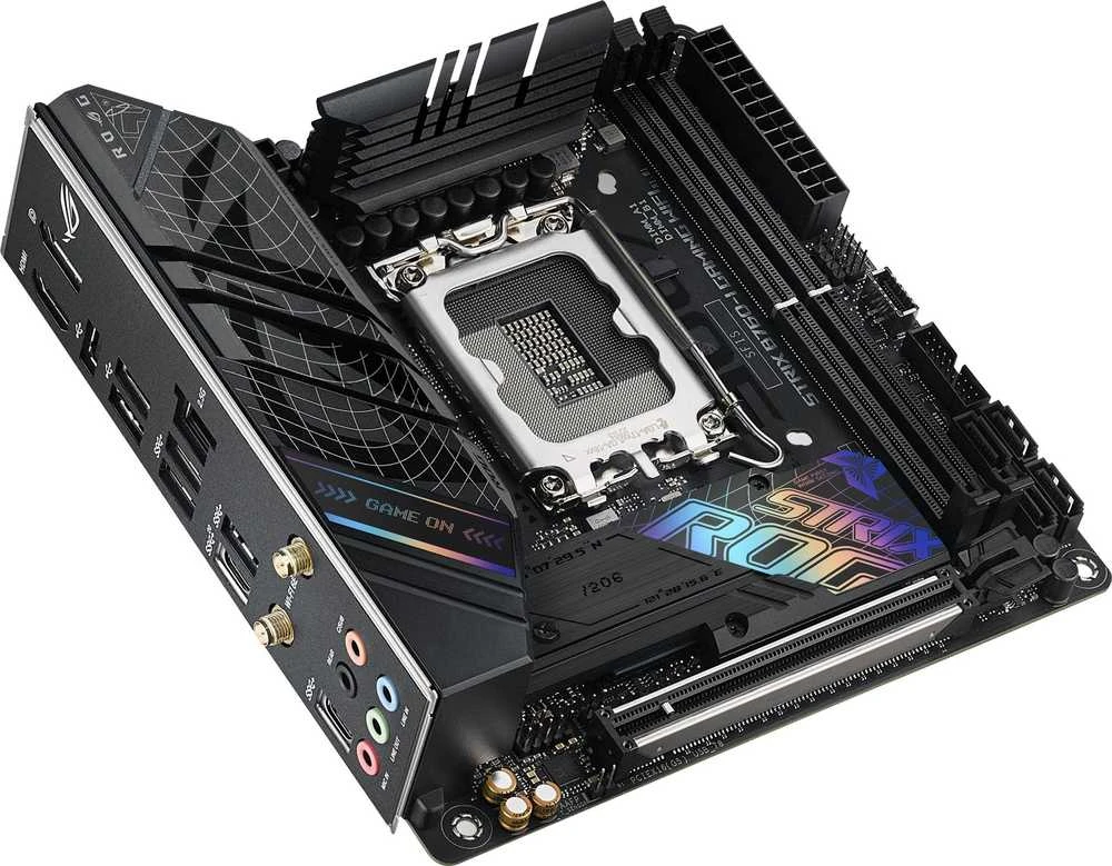 Pagrindinė plokštė ASUS Intel B760 Express / LGA1700 / Mini-ITX / Atmintis DDR5 / Atminties lizdai 2 / 1xPCI-Express 5.0 16x / 2xM.2 / 1xHDMI / 1xDisplayPort / 3xUSB 2.0 / 3xUSB 3.2 / 2xUSB-5  /  STRIXB760-IGAMINGWIFI