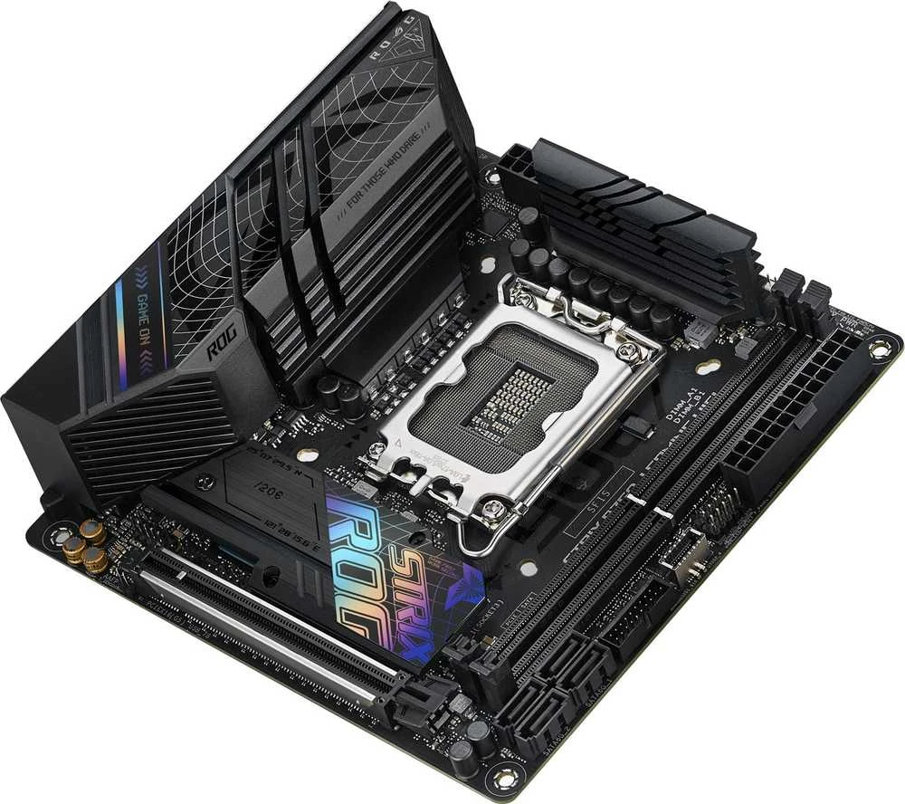 Pagrindinė plokštė ASUS Intel B760 Express / LGA1700 / Mini-ITX / Atmintis DDR5 / Atminties lizdai 2 / 1xPCI-Express 5.0 16x / 2xM.2 / 1xHDMI / 1xDisplayPort / 3xUSB 2.0 / 3xUSB 3.2 / 2xUSB-5  /  STRIXB760-IGAMINGWIFI
