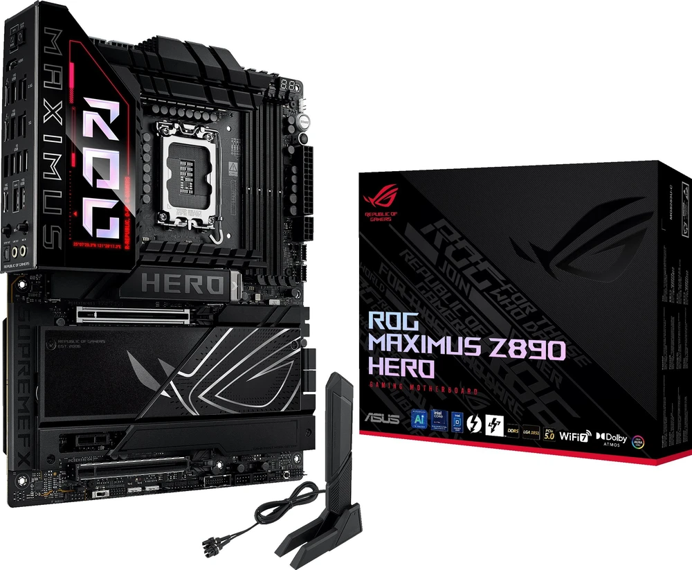 Pagrindinė plokštė Asus ROG MAXIMUS Z890 HERO | Procesorių šeima Intel | Procesoriaus lizdas LGA1851 | DDR5 | Palaikomos standžiojo disko sąsajos M.2, SATA | SATA jungčių skaičius 4