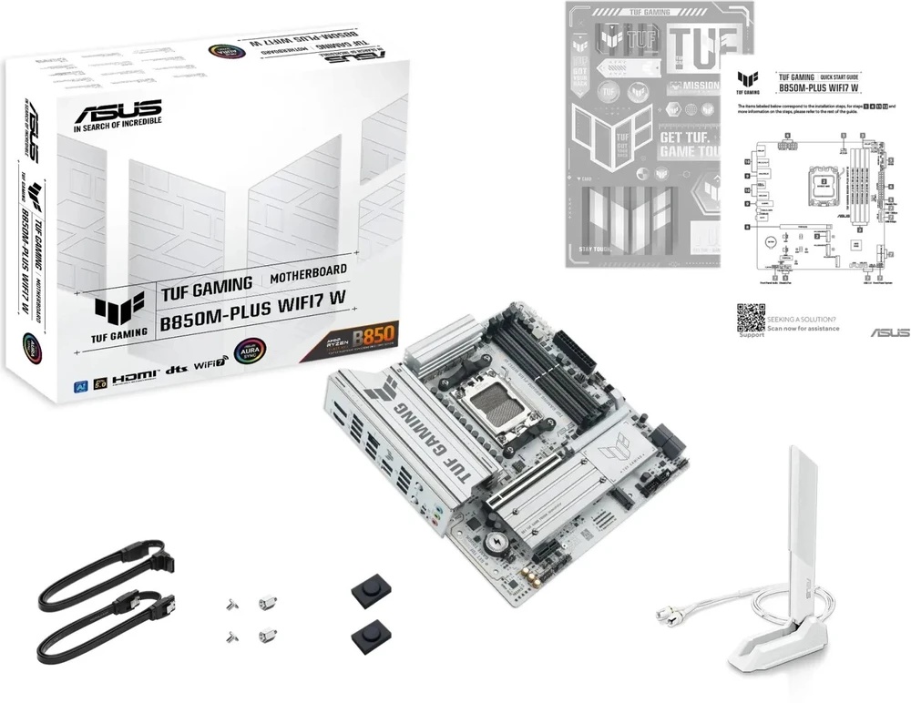 Pagrindinė plokštė Asus TUF GAMING B850M-PLUS WIFI7 W | Procesorių šeima AMD | Procesoriaus lizdas AM5 | DDR5 | Palaikomos standžiojo disko sąsajos SATA, M.2 | SATA jungčių skaičius 4