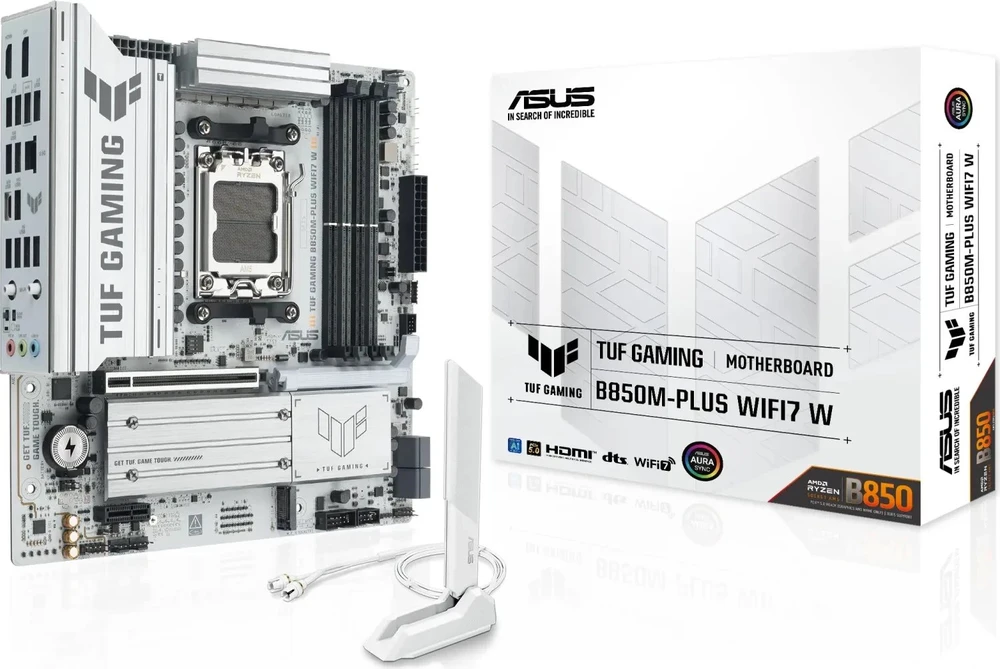 Pagrindinė plokštė Asus TUF GAMING B850M-PLUS WIFI7 W | Procesorių šeima AMD | Procesoriaus lizdas AM5 | DDR5 | Palaikomos standžiojo disko sąsajos SATA, M.2 | SATA jungčių skaičius 4