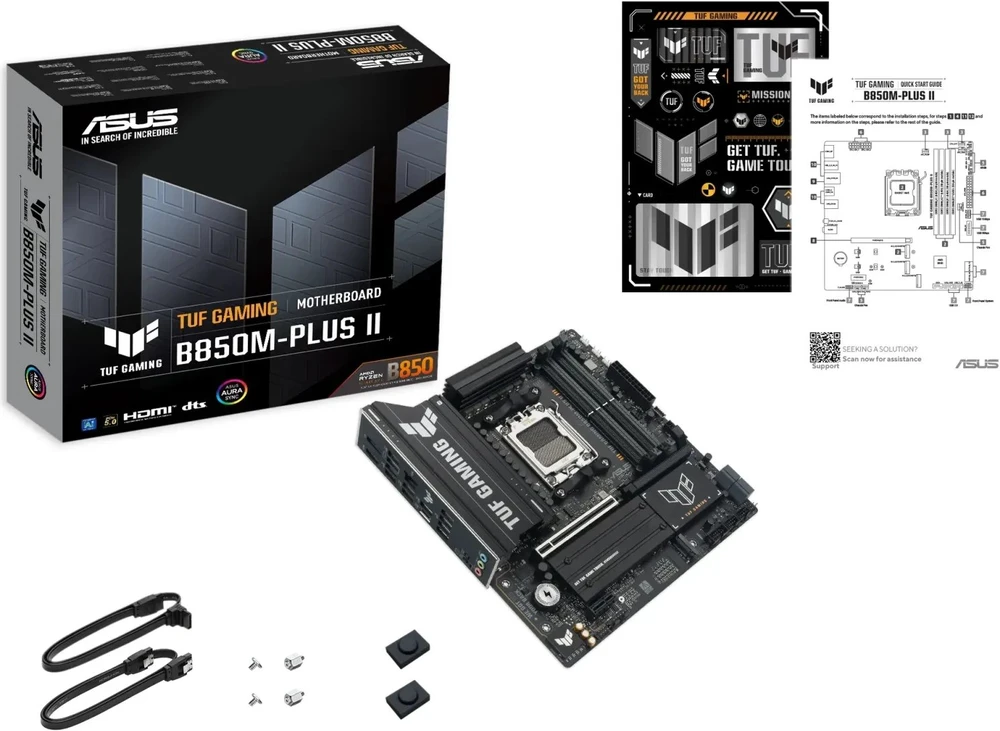 Pagrindinė plokštė „Asus TUF GAMING B850M-PLUS II“ | Procesorių šeima AMD | Procesoriaus lizdas AM5 | DDR5 | Palaikomos standžiojo disko sąsajos SATA, M.2 | SATA jungčių skaičius 4