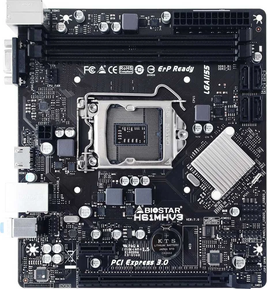 Pagrindinė plokštė Biostar H61MHV3/LGA 1155/Micro-ATX/Intel H61