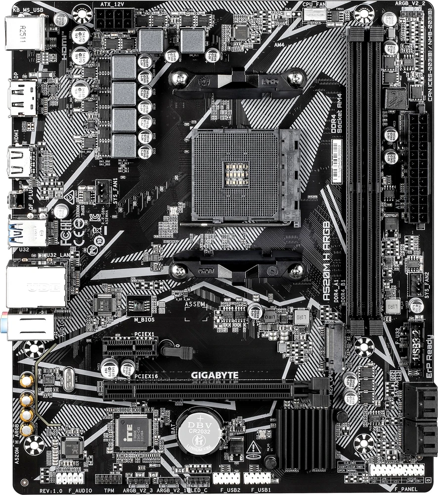 GIGABYTE A520M H ARGB pagrindinė plokštė AMD A520 AM4 lizdas „micro ATX“
