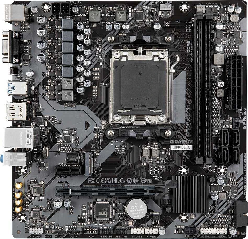 Pagrindinė plokštė Gigabyte Gigabaitas | A620M S2H 1,0 M/B | Procesorių šeima AMD | Procesoriaus lizdas AM5 | DDR5 DIMM | Atminties lizdai 2 | Palaikomos standžiojo disko sąsajos SATA, M.2 | SATA jungčių skaičius 4 | Lustų rinkinys AMD A620 | Mikro ATX