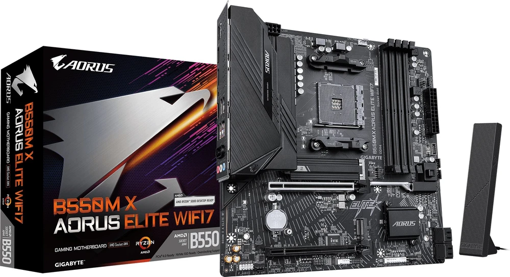 Pagrindinė plokštė GIGABYTE B550M X AORUS ELITE WIFI7 AMD B550 AM4 lizdas „micro ATX“
