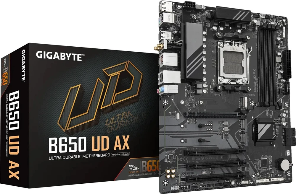 Pagrindinė plokštė Gigabyte B650 UD AX | Procesorių šeima AMD Ryzen | Procesoriaus lizdas AM5 | DDR5 | SATA jungčių skaičius 4