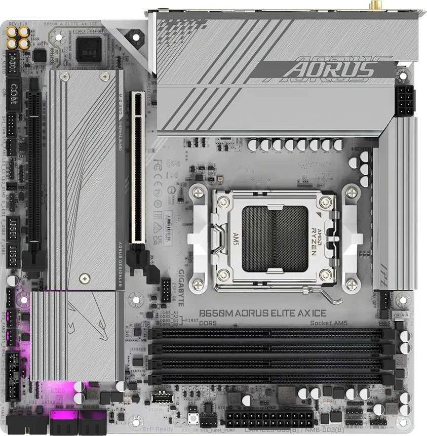 Pagrindinė plokštė Gigabyte Gigabaitas | B650M A ELITE AX ICE | Procesorių šeima AMD | Procesoriaus lizdas AM5 | DDR5 | Palaikomos standžiojo disko sąsajos SATA, M.2 | SATA jungčių skaičius 4