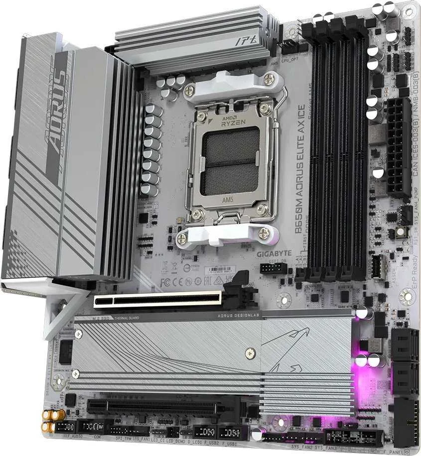Pagrindinė plokštė Gigabyte Gigabaitas | B650M A ELITE AX ICE | Procesorių šeima AMD | Procesoriaus lizdas AM5 | DDR5 | Palaikomos standžiojo disko sąsajos SATA, M.2 | SATA jungčių skaičius 4