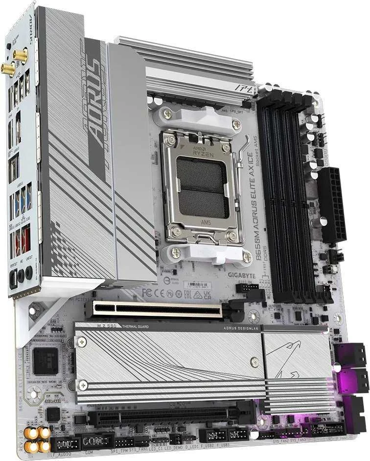 Pagrindinė plokštė Gigabyte Gigabaitas | B650M A ELITE AX ICE | Procesorių šeima AMD | Procesoriaus lizdas AM5 | DDR5 | Palaikomos standžiojo disko sąsajos SATA, M.2 | SATA jungčių skaičius 4