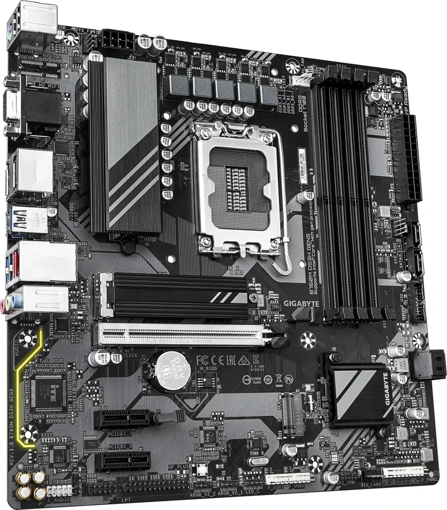 Pagrindinė plokštė „Gigabyte B760M DS3H GEN5“ | Procesorių šeima „Intel“ | Procesoriaus lizdas LGA1700 | Palaikomos standžiojo disko sąsajos SATA, M.2 | SATA jungčių skaičius: 4