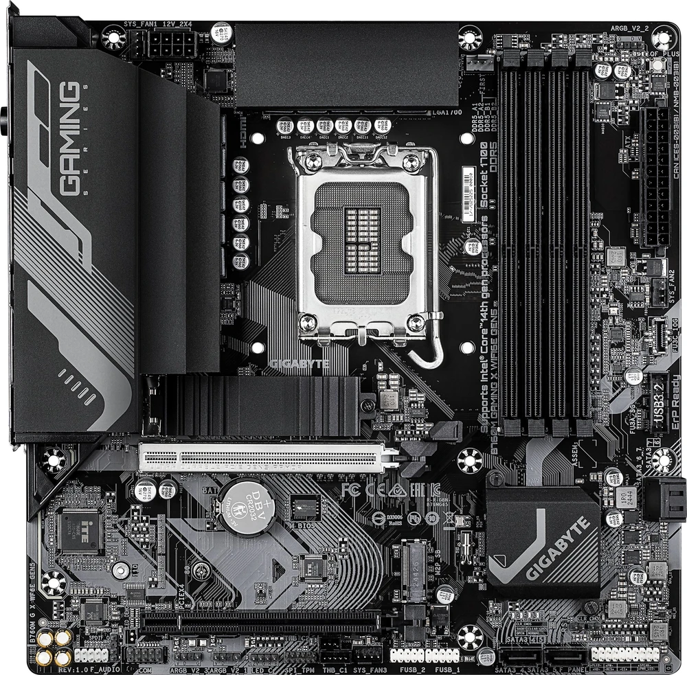 Pagrindinė plokštė „Gigabyte B760M GAMING X WIFI6E GEN5“ | Procesorių šeima „Intel“ | Procesoriaus lizdas LGA1700 | DDR5 | Palaikomos kietojo disko sąsajos SATA, M.2 | SATA jungčių skaičius: 4