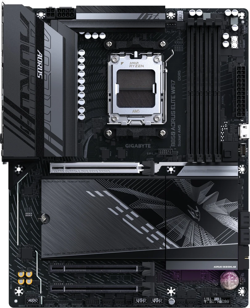 Pagrindinė plokštė „Gigabyte B850 A ELITE WF7“ | Procesorių šeima AMD | Procesoriaus lizdas AM5 | DDR5 | Palaikomos kietojo disko sąsajos SATA, M.2 | SATA jungčių skaičius 4