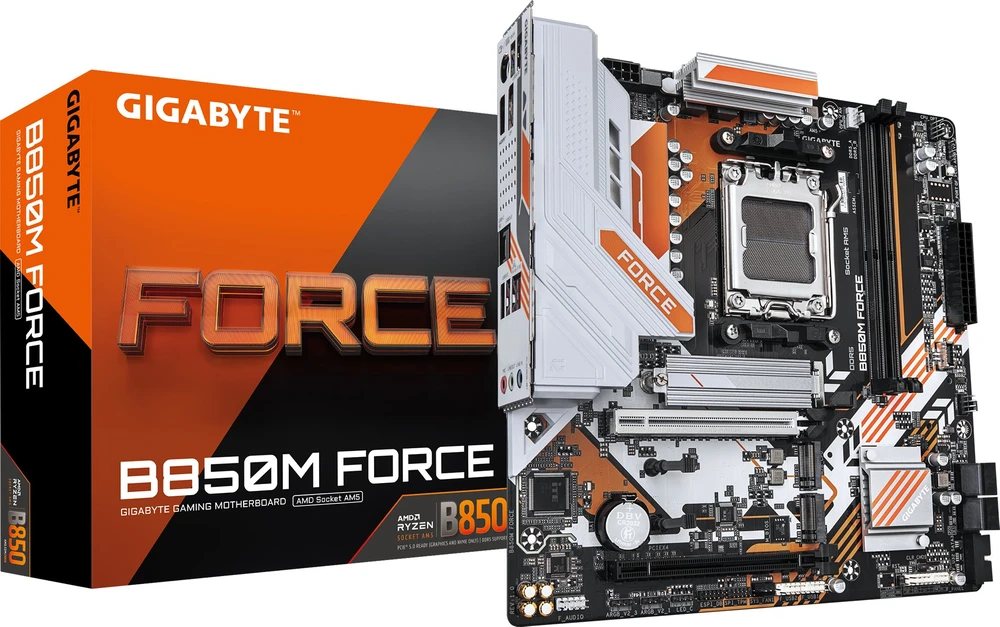Pagrindinė plokštė Gigabyte B850M FORCE (1.0 versija) | Procesorių šeima AMD | Procesoriaus lizdas AM5 | DDR5 | Palaikomos standžiojo disko sąsajos SATA, M.2 | SATA jungčių skaičius 4 | ATNAUJINTAS, ORIGINALIOS PAKUOTĖS IR PRIEDAI, PRIDĖTA TIK GALINĖ SKYDELIO DĖŽUTĖ